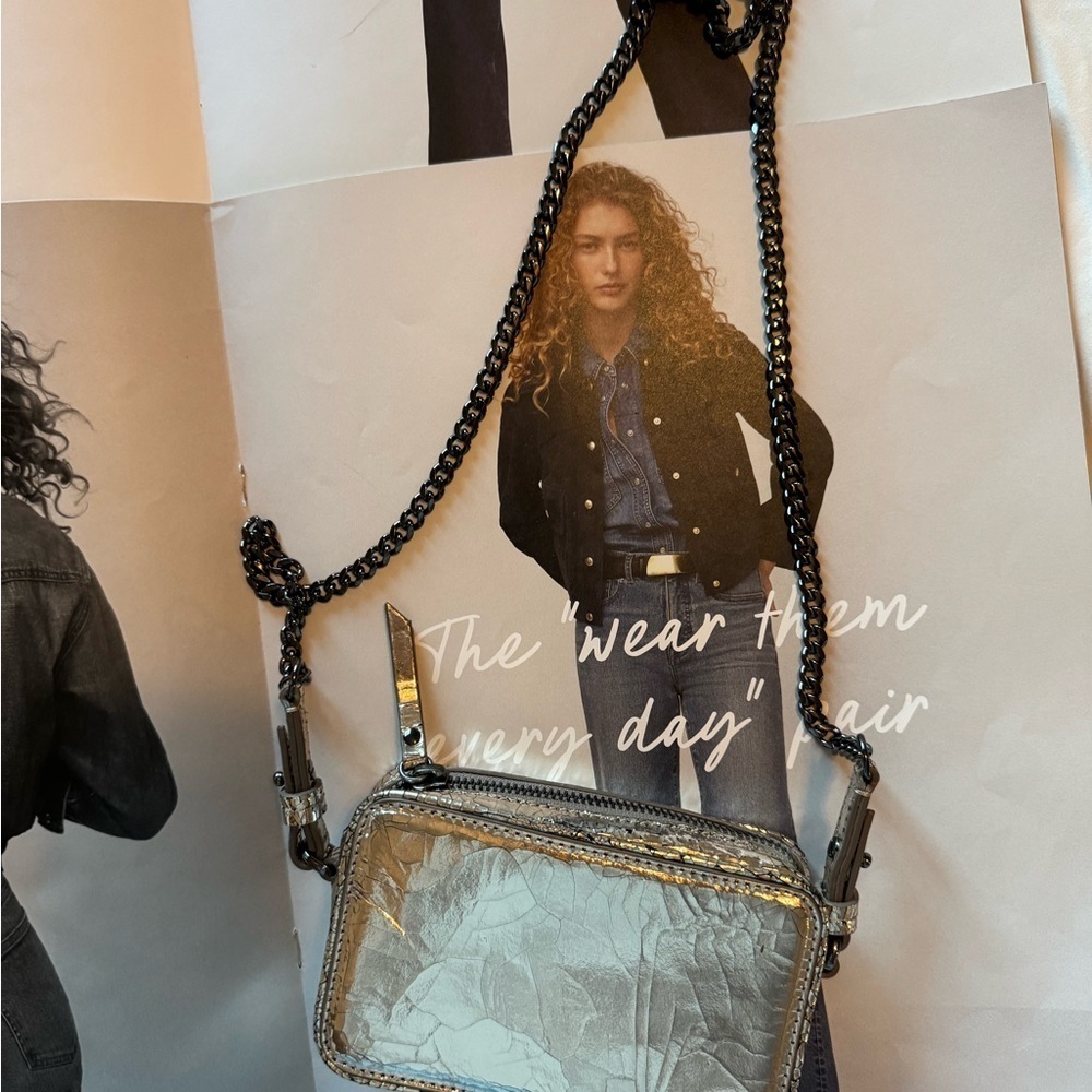 Banana Republic real leather metallic Silver Crossbody Bag